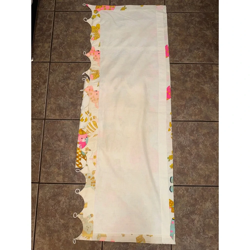 Vintage Nursery Curtains Circus Animal ABC Blocks Neon Pink Yellow Scalloped 2pc